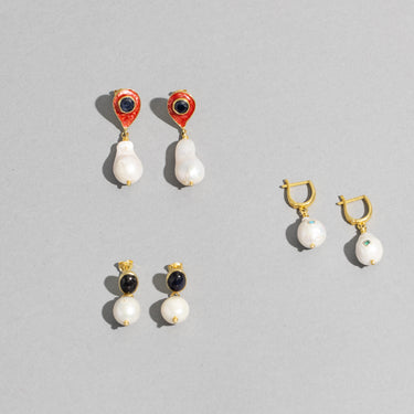 Polished Sapphire Pearl Drop Earrings