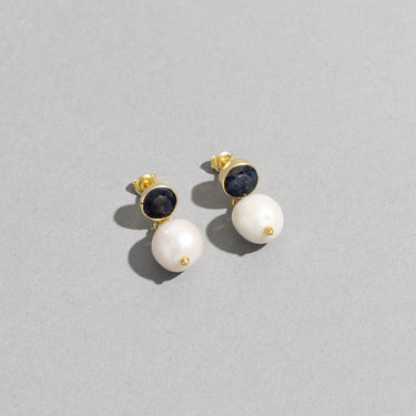 Engraved Sapphire Pearl Drop Earrings
